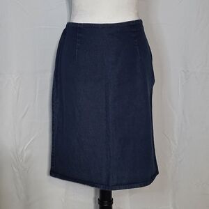 Eddie Bauer Women's Vintage Dark Wash Midi Denim Skirt Size 6- EUC